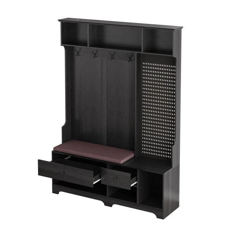 Hallway Hall Tree with Removable Cushioned Bench, Coat Rack, Storage Shelves