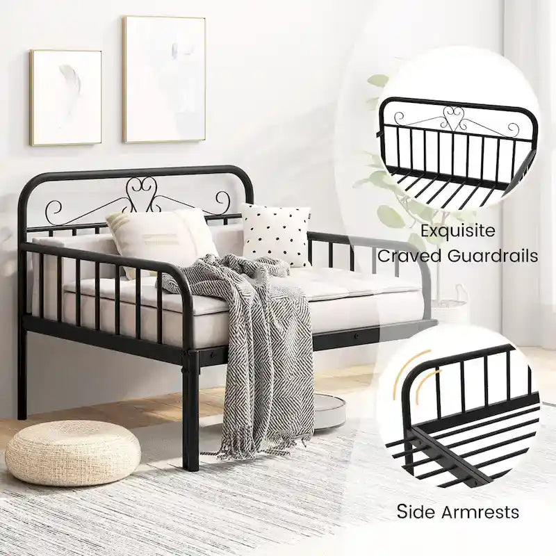 Ausziehbares Metall-Tagesbett, erweiterbar zu einem Einzelbett, strapazierfähig