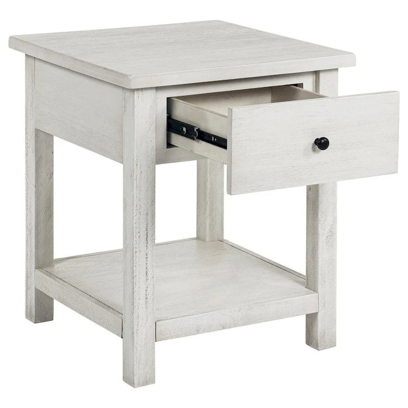 Beistelltisch, 1 Schublade, weißes Holz, quadratisch, 20 Zoll