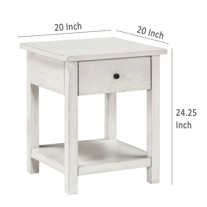 Beistelltisch, 1 Schublade, weißes Holz, quadratisch, 20 Zoll