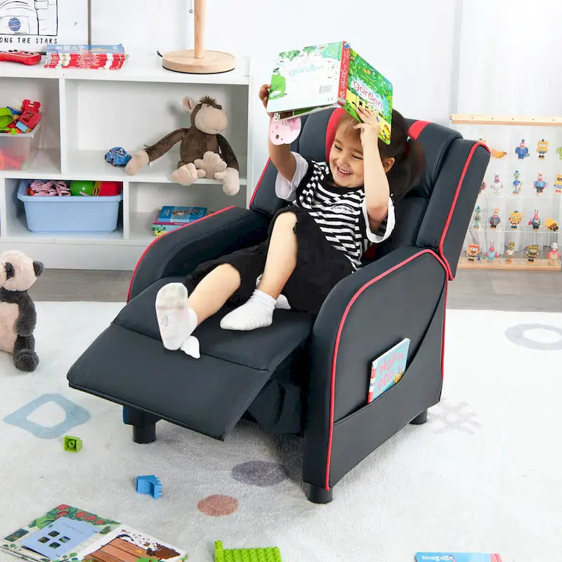 Fauteuil inclinable pour enfant, canapé-fauteuil ergonomique en cuir avec repose-pieds