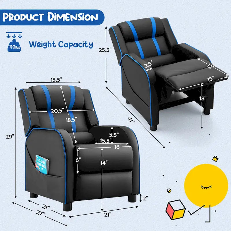 Fauteuil inclinable pour enfant, canapé-fauteuil ergonomique en cuir avec repose-pieds