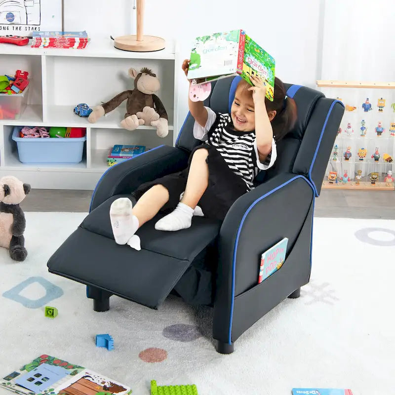 Kids Recliner Chair Ergonomic Leather Sofa Armchair w/Footrest