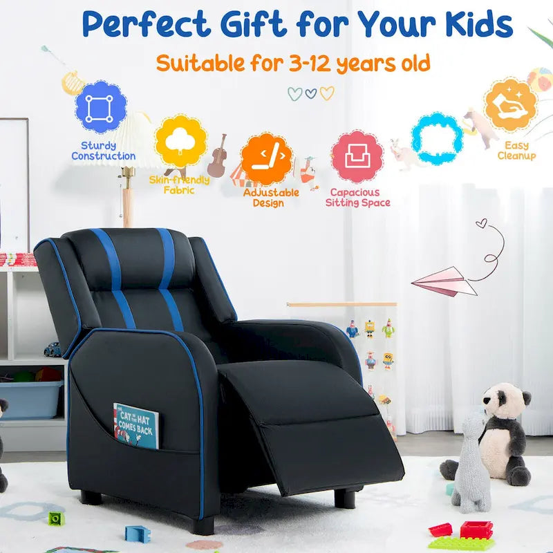Kids Recliner Chair Ergonomic Leather Sofa Armchair w/Footrest