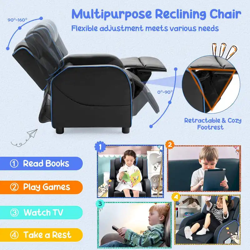 Kids Recliner Chair Ergonomic Leather Sofa Armchair w/Footrest