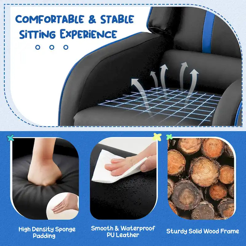 Kids Recliner Chair Ergonomic Leather Sofa Armchair w/Footrest