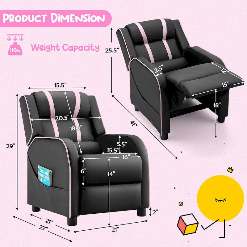 Kids Recliner Chair Ergonomic Leather Sofa Armchair w/Footrest