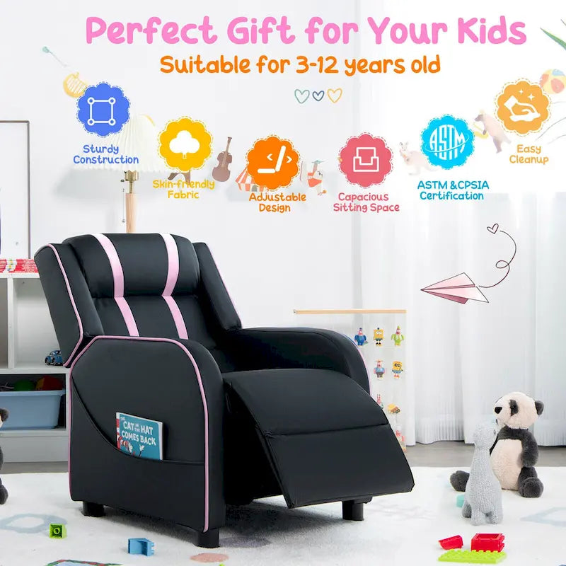 Kids Recliner Chair Ergonomic Leather Sofa Armchair w/Footrest