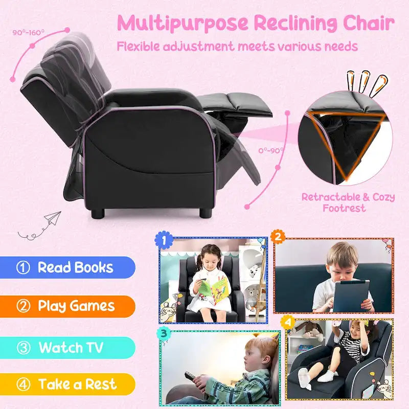 Kids Recliner Chair Ergonomic Leather Sofa Armchair w/Footrest