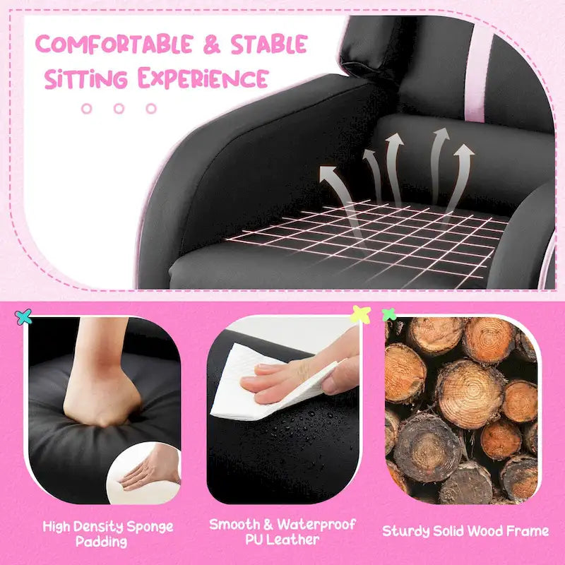 Kids Recliner Chair Ergonomic Leather Sofa Armchair w/Footrest