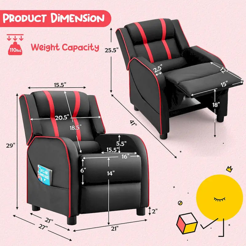 Kids Recliner Chair Ergonomic Leather Sofa Armchair w/Footrest