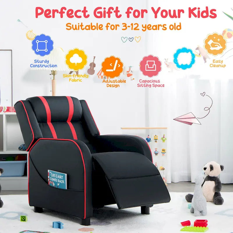 Kids Recliner Chair Ergonomic Leather Sofa Armchair w/Footrest