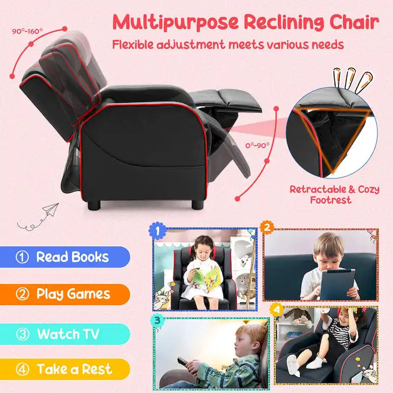 Kids Recliner Chair Ergonomic Leather Sofa Armchair w/Footrest