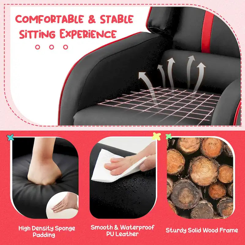 Kids Recliner Chair Ergonomic Leather Sofa Armchair w/Footrest