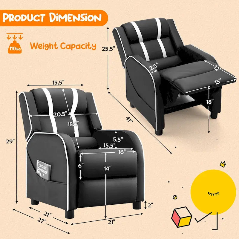 Kids Recliner Chair Ergonomic Leather Sofa Armchair w/Footrest