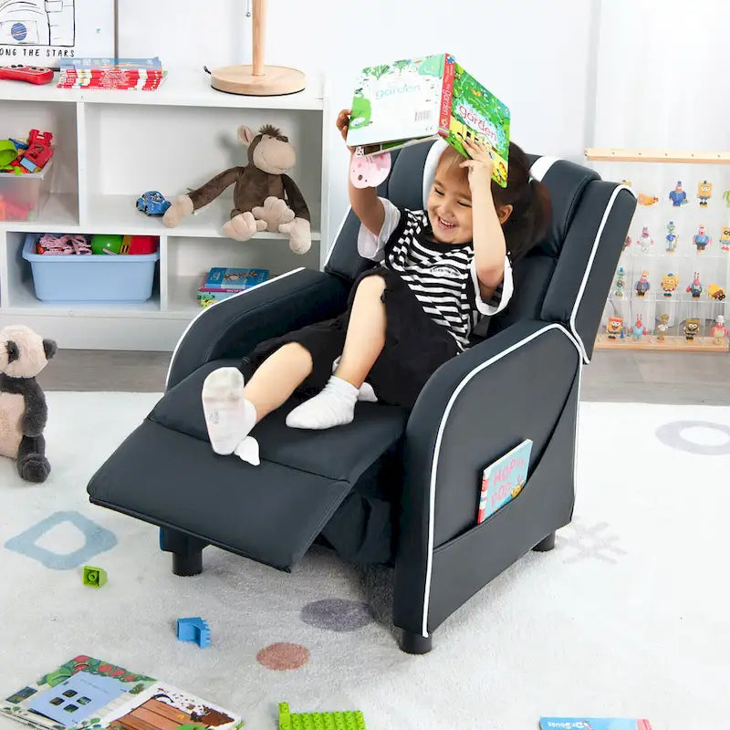 Kids Recliner Chair Ergonomic Leather Sofa Armchair w/Footrest