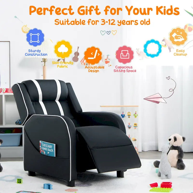 Kids Recliner Chair Ergonomic Leather Sofa Armchair w/Footrest