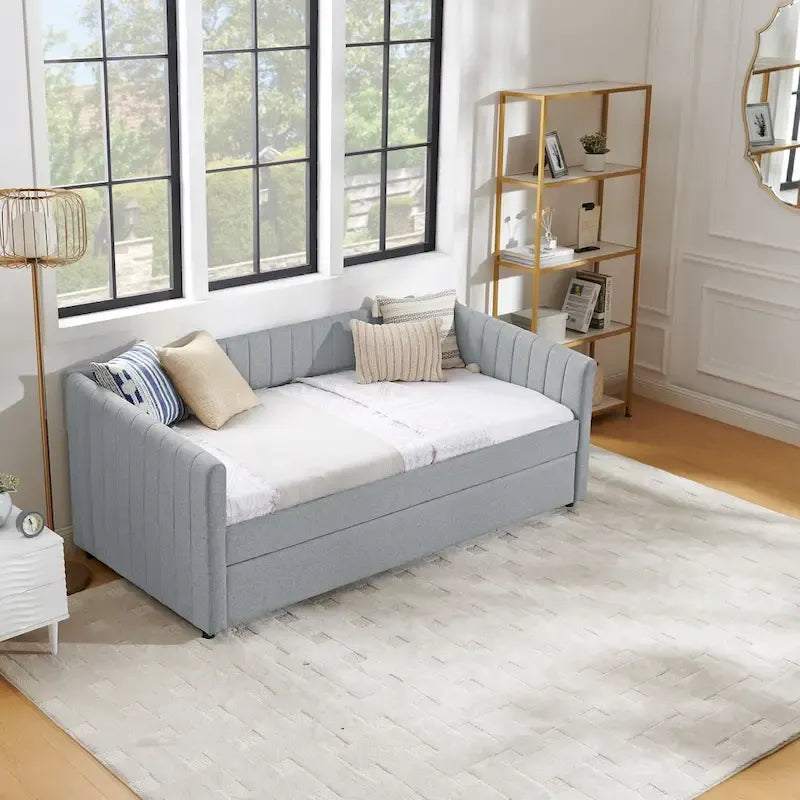 Twin Size Linen Daybed with Trundle & - 500LB