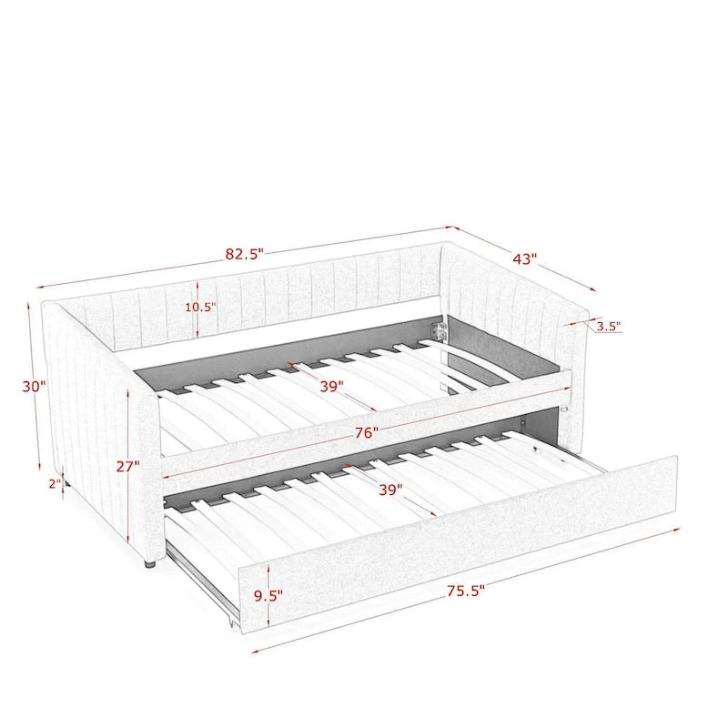 Twin Size Linen Daybed with Trundle & - 500LB
