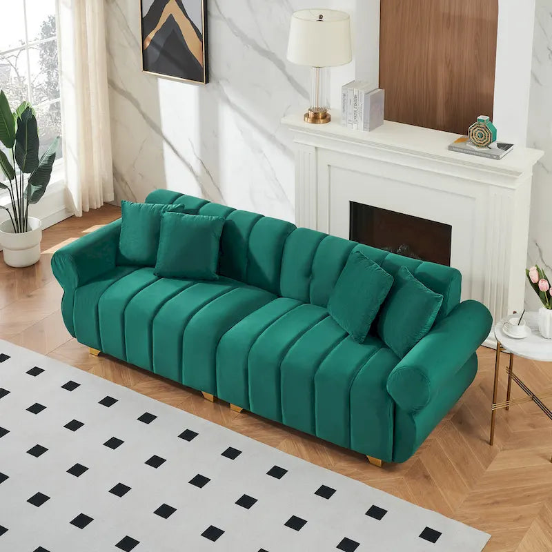Green Velvet 3-seater Sofa with Cushions