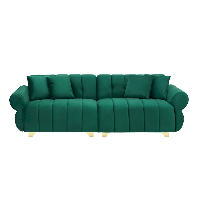 Green Velvet 3-seater Sofa with Cushions