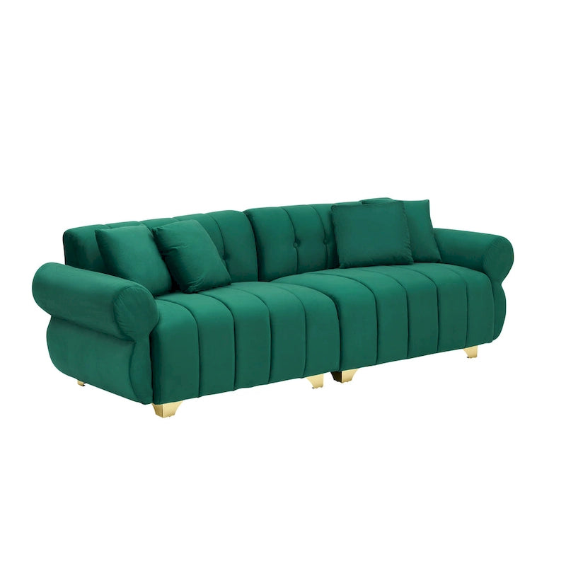 Green Velvet 3-seater Sofa with Cushions