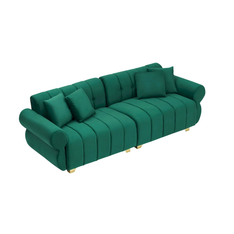 Green Velvet 3-seater Sofa with Cushions