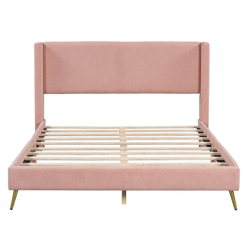 Queen Corduroy Platform Bed with Headboard
