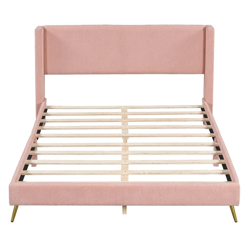 Queen Corduroy Platform Bed with Headboard