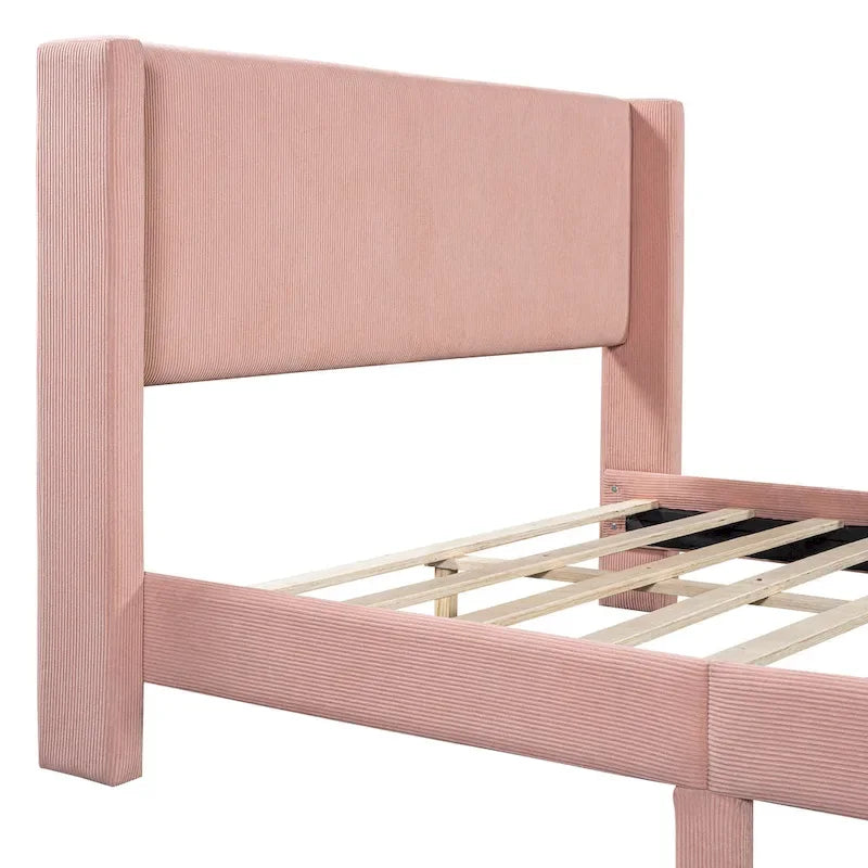 Queen Corduroy Platform Bed with Headboard