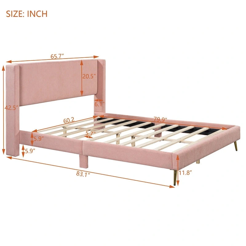 Queen Corduroy Platform Bed with Headboard