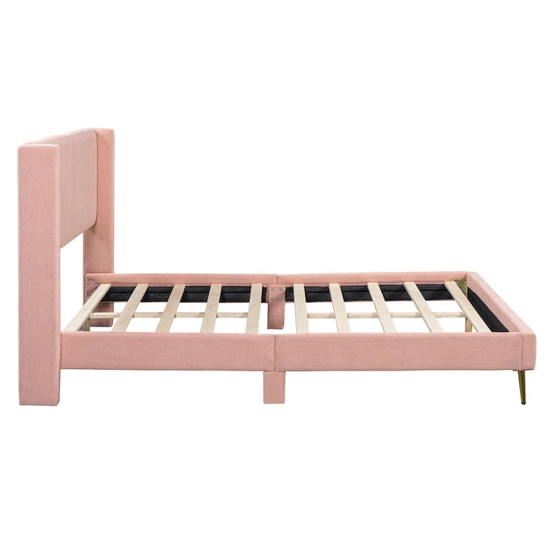 Queen Corduroy Platform Bed with Headboard