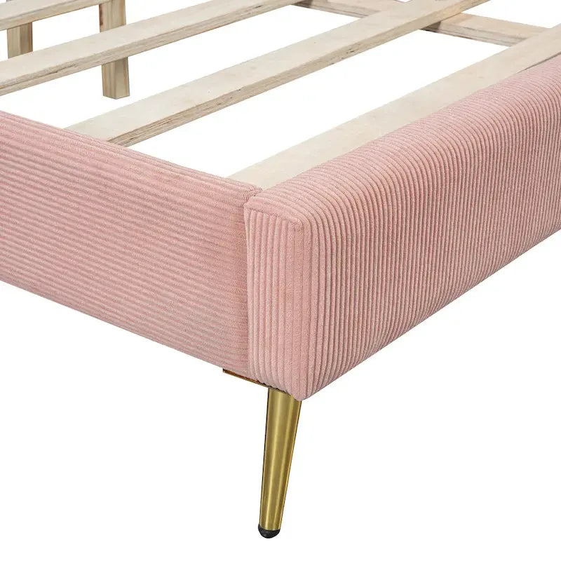 Queen Corduroy Platform Bed with Headboard