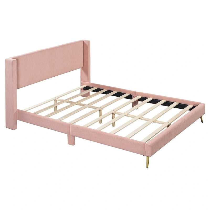 Queen Corduroy Platform Bed with Headboard