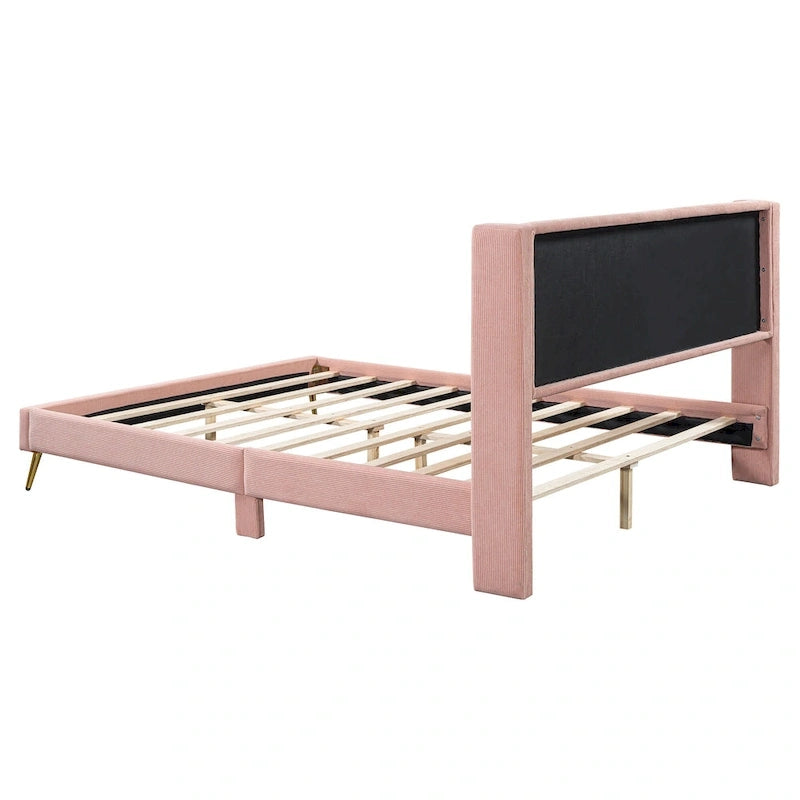 Queen Corduroy Platform Bed with Headboard