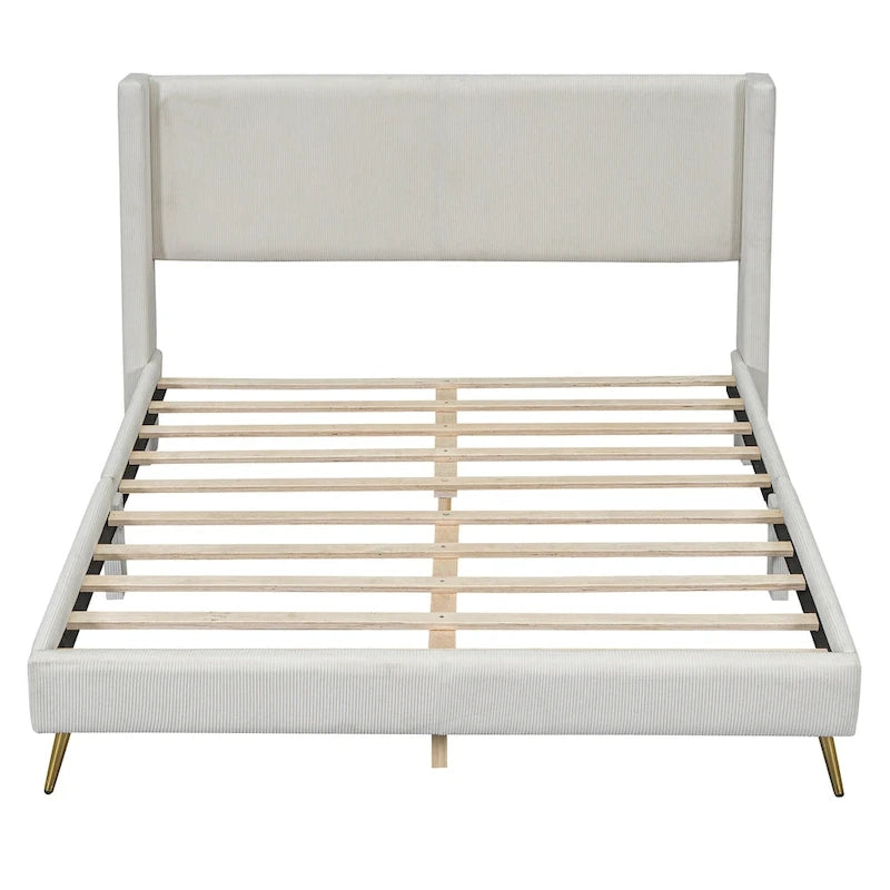Queen Corduroy Platform Bed with Headboard