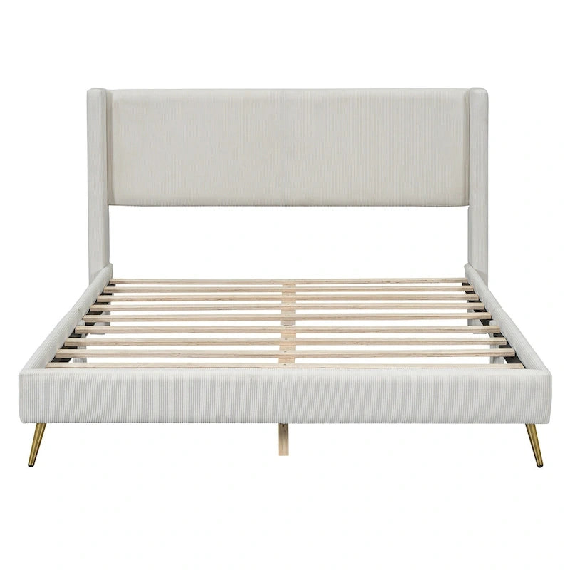 Queen Corduroy Platform Bed with Headboard