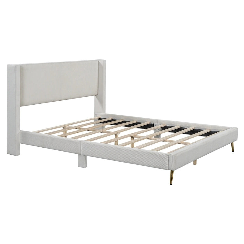 Queen Corduroy Platform Bed with Headboard
