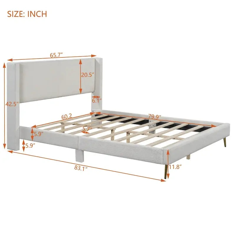 Queen Corduroy Platform Bed with Headboard