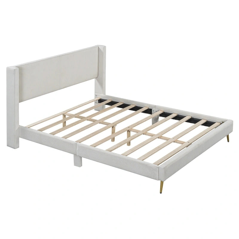 Queen Corduroy Platform Bed with Headboard