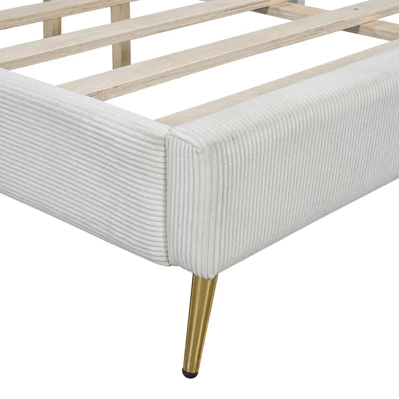Queen Corduroy Platform Bed with Headboard