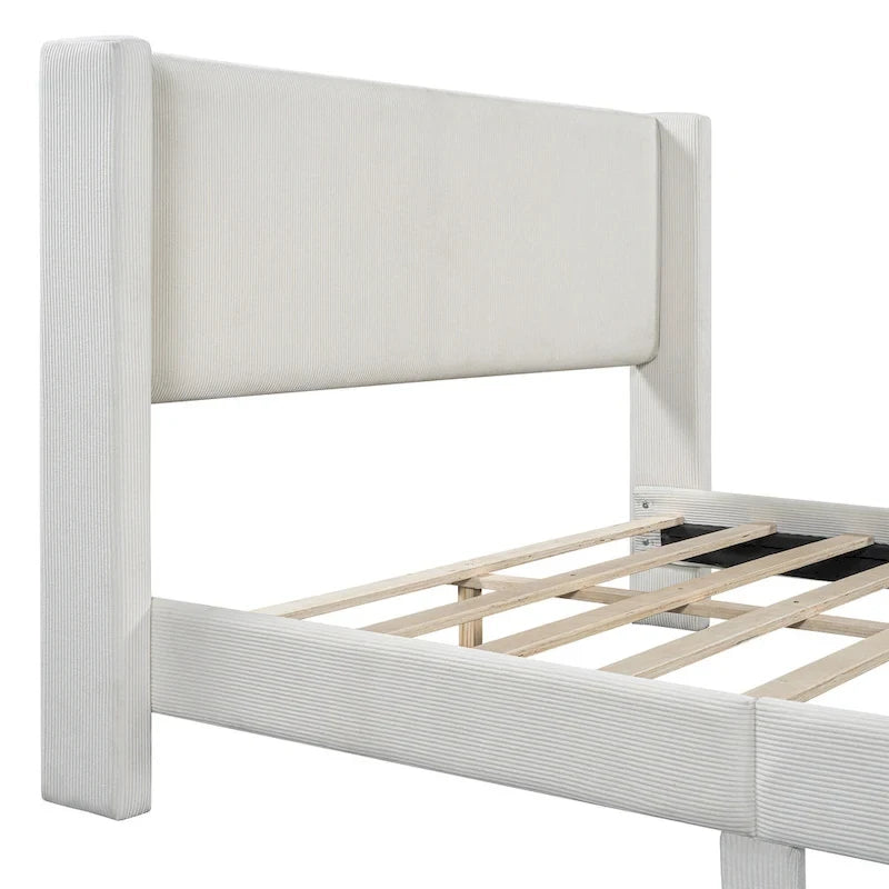Queen Corduroy Platform Bed with Headboard