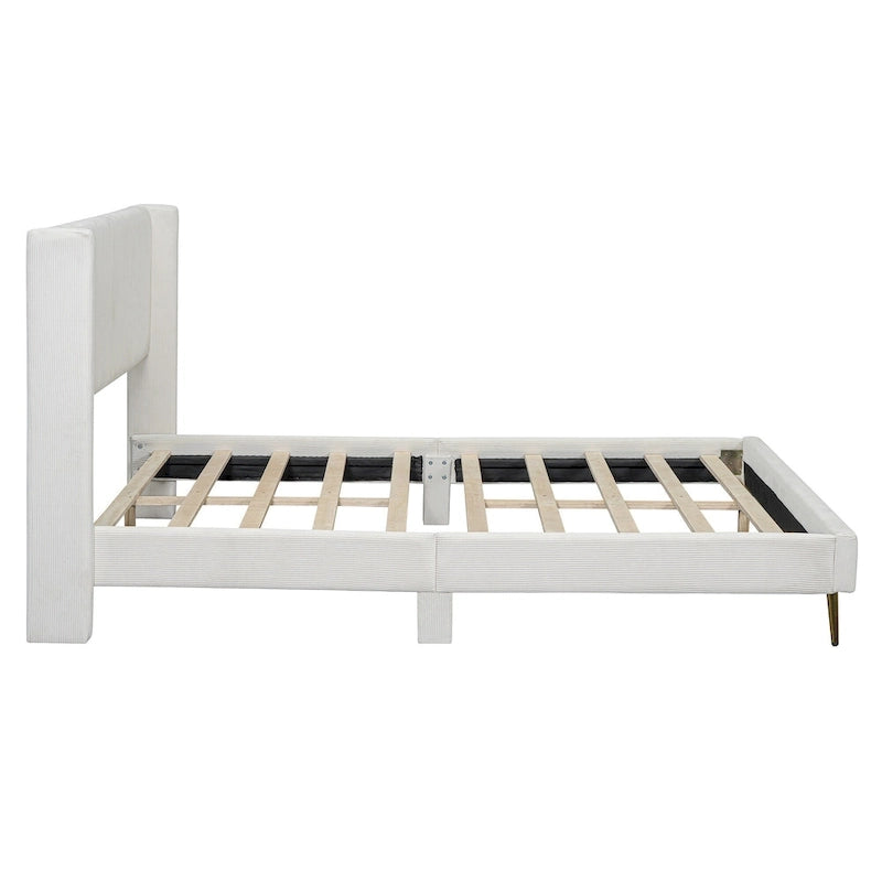 Queen Corduroy Platform Bed with Headboard