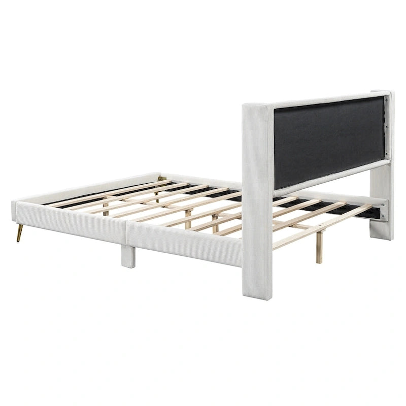 Queen Corduroy Platform Bed with Headboard