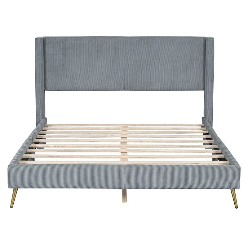 Queen Corduroy Platform Bed with Headboard