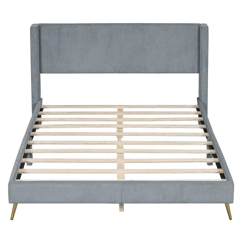 Queen Corduroy Platform Bed with Headboard