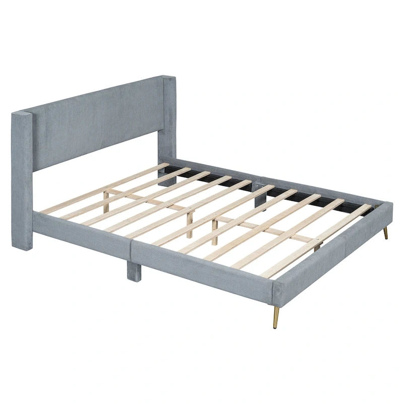 Queen Corduroy Platform Bed with Headboard