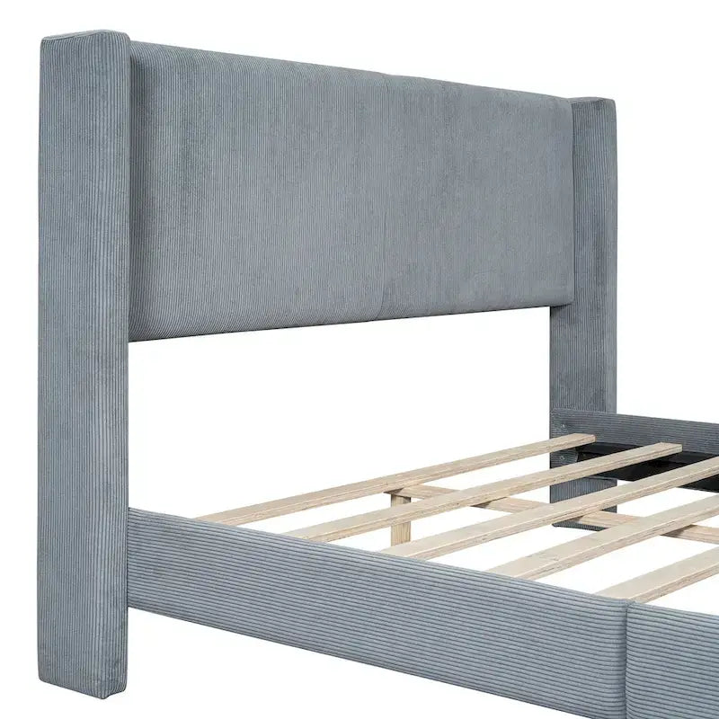 Queen Corduroy Platform Bed with Headboard