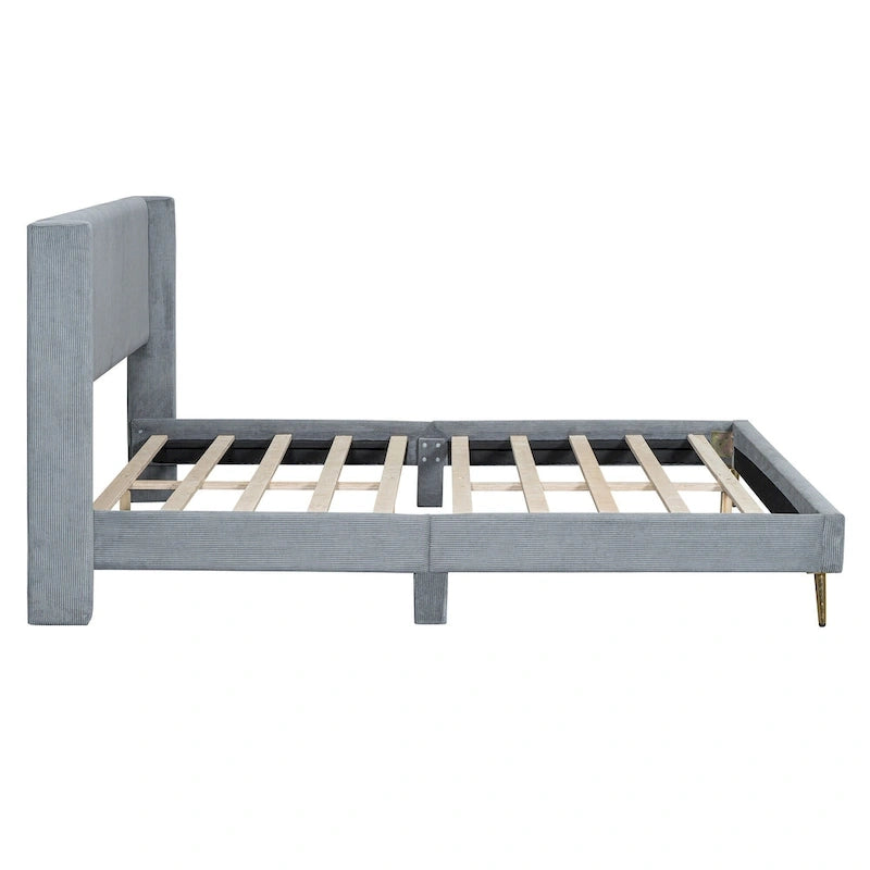 Queen Corduroy Platform Bed with Headboard