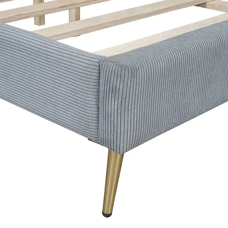 Queen Corduroy Platform Bed with Headboard